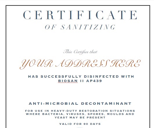 Sanitization Certificate